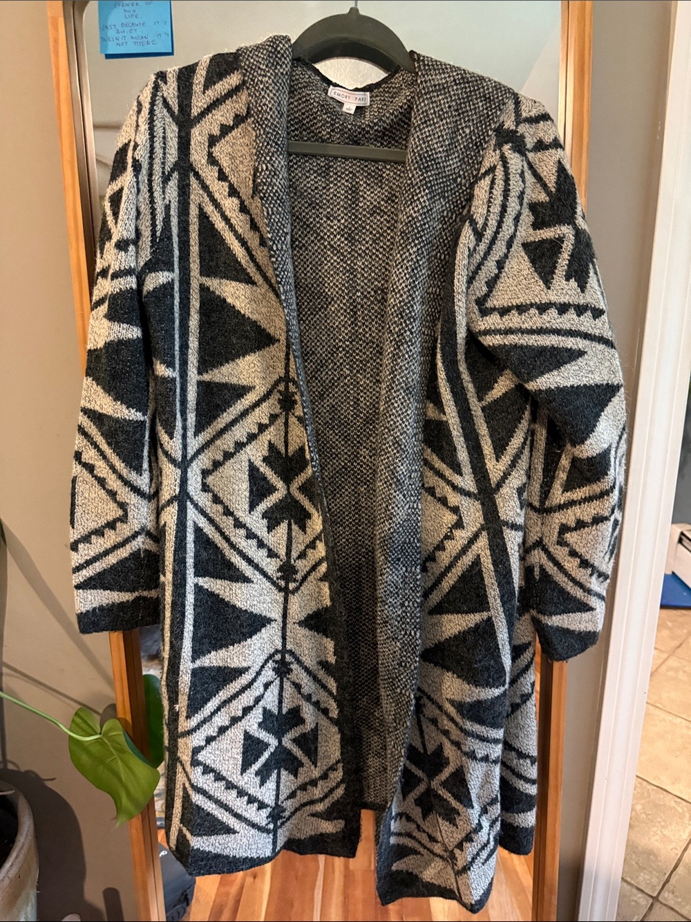 emory park Black and Gray Aztec Open-Front Cardigan